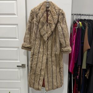 Elegant Long  Tan Faux Fur Vintage  Teddy Jacket
